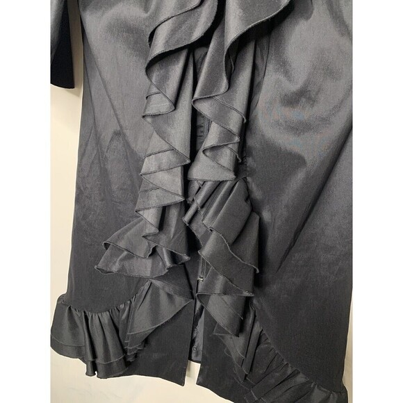 Samuel Dong Taffeta Ruffle Dress Coat Trench Coat Women’s Sz M Cocktail Black - Picture 11 of 12